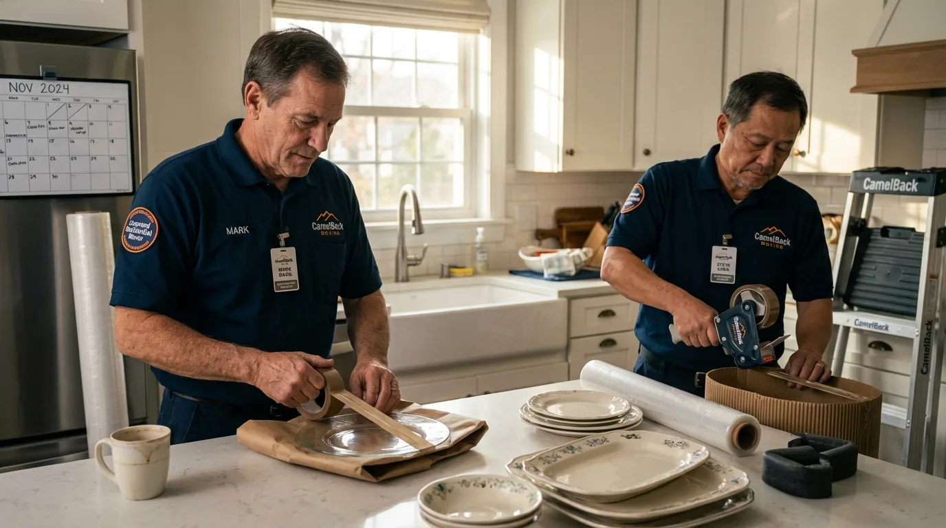 Professional crew packing kitchen dishware in Limon, CO